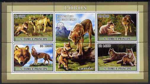 St Thomas & Prince Islands 2007 Wolves perf sheetlet containing 4 values plus label (with Scout logo) unmounted mint