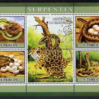 St Thomas & Prince Islands 2007 Snakes perf sheetlet containing 4 values plus label (with Scout logo) unmounted mint
