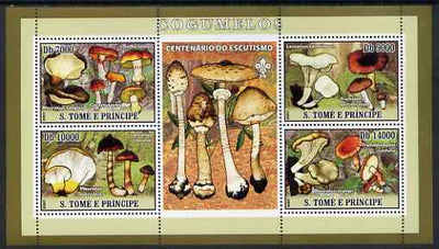 St Thomas & Prince Islands 2007 Fungi perf sheetlet containing 4 values plus label (with Scout logo) unmounted mint