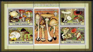 St Thomas & Prince Islands 2007 Fungi perf sheetlet containing 4 values plus label (with Scout logo) unmounted mint