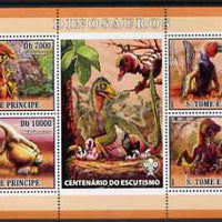 St Thomas & Prince Islands 2007 Dinosaurs perf sheetlet containing 4 values plus label (with Scout logo) unmounted mint
