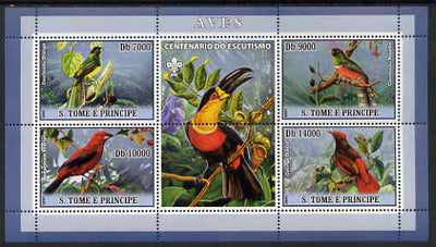 St Thomas & Prince Islands 2007 Birds #1 perf sheetlet containing 4 values plus label (with Scout logo) unmounted mint
