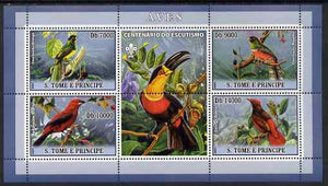 St Thomas & Prince Islands 2007 Birds #1 perf sheetlet containing 4 values plus label (with Scout logo) unmounted mint