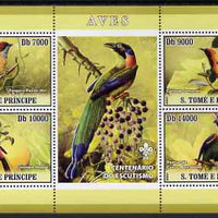 St Thomas & Prince Islands 2007 Birds #2 perf sheetlet containing 4 values plus label (with Scout logo) unmounted mint