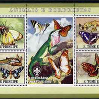 St Thomas & Prince Islands 2007 Animals & Butterflies #2 perf sheetlet containing 4 values plus label (with Scout logo) unmounted mint