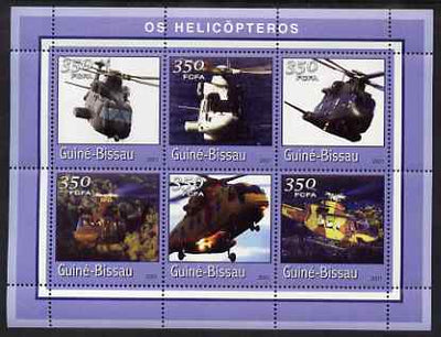 Guinea - Bissau 2001 Helicopters perf sheetlet containing 6 values (350 FCFA) unmounted mint Mi 1767-72