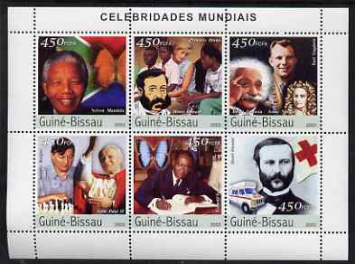 Guinea - Bissau 2003 Celebrites #2 perf sheetlet containing 6 values (Mandela, Dunant, Diana, Einstein, Gagarin, Newton, Karpov, Pope & Senghor) unmounted mint Mi 2421-26