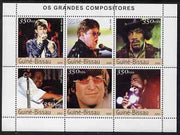 Guinea - Bissau 2003 Pop Music Song Writers perf sheetlet containing 6 values (Bowie, E John, Hendrix, Fats D, J Lennon & Barry White) unmounted mint Mi 2332-37