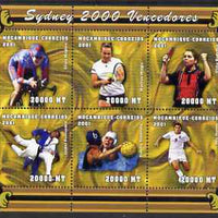 Mozambique 2001 Sydney Olympics perf sheetlet #4 containing 6 values unmounted mint, (Cycling, Judo, Table Tennis, Tennis, Water Polo & Football) Mi 1912-17