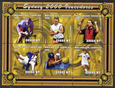 Mozambique 2001 Sydney Olympics perf sheetlet #4 containing 6 values unmounted mint, (Cycling, Judo, Table Tennis, Tennis, Water Polo & Football) Mi 1912-17