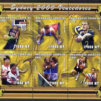 Mozambique 2001 Sydney Olympics perf sheetlet #5 containing 6 values unmounted mint, (Tennis, Basketball, Rings, Volleyball & Table Tennis) Mi1906-11