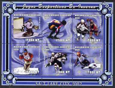 Mozambique 2001 Salt Lake Winter Olympics perf sheetlet #2 containing 6 values unmounted mint, Mi 1964-69