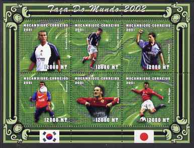 Mozambique 2001 Football World Cup perf sheetlet containing 6 values unmounted mint (Zidane, Mirkovic, Fowler, Romario, Tottu & Giggs) Mi 1853-58