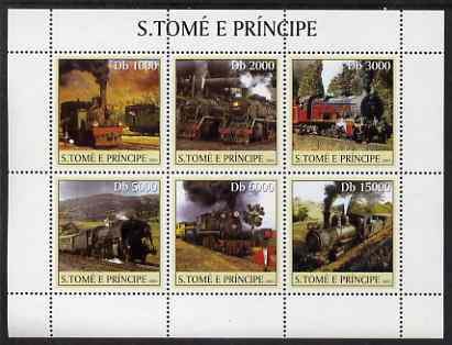 St Thomas & Prince Islands 2003 Steam Locomotives perf sheetlet containing 6 values unmounted mint Mi 2302-07, Sc 1558