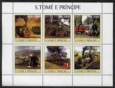 St Thomas & Prince Islands 2003 Steam Locomotives perf sheetlet containing 6 values unmounted mint Mi 2302-07, Sc 1558
