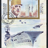 Sharjah 1972 Charles de Gaulle m/sheet (with Rocket and Aircraft Carrier) cto used Mi BL 96