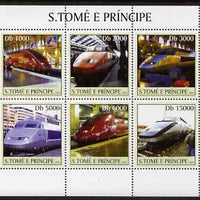 St Thomas & Prince Islands 2003 TGV Locomotives perf sheetlet containing 6 values unmounted mint Mi 2332-37, Sc 1553