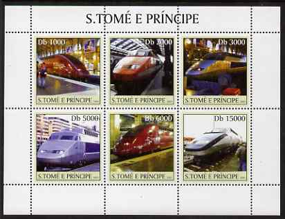 St Thomas & Prince Islands 2003 TGV Locomotives perf sheetlet containing 6 values unmounted mint Mi 2332-37, Sc 1553