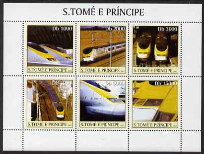 St Thomas & Prince Islands 2003 Eurostar Locomotives perf sheetlet containing 6 values unmounted mint Mi 2344-49, Sc 1561