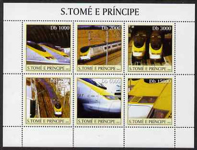 St Thomas & Prince Islands 2003 Eurostar Locomotives perf sheetlet containing 6 values unmounted mint Mi 2344-49, Sc 1561