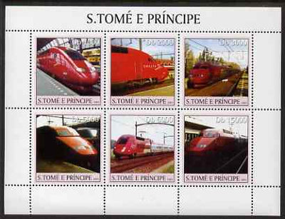 St Thomas & Prince Islands 2003 Thalys Locomotives perf sheetlet containing 6 values unmounted mint Mi 2338-43, Sc 1554
