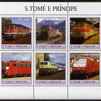 St Thomas & Prince Islands 2003 Railway Locomotives #1 perf sheetlet containing 6 values unmounted mint Mi 2326-31, Sc 1555