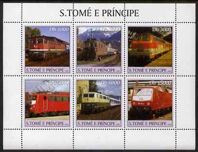 St Thomas & Prince Islands 2003 Railway Locomotives #1 perf sheetlet containing 6 values unmounted mint Mi 2326-31, Sc 1555