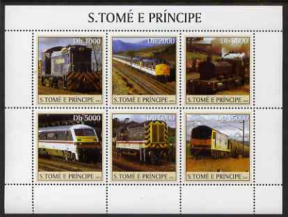 St Thomas & Prince Islands 2003 Railway Locomotives #2 perf sheetlet containing 6 values unmounted mint Mi 2308-13, Sc 1560