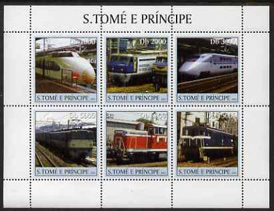St Thomas & Prince Islands 2003 Railway Locomotives #3 perf sheetlet containing 6 values unmounted mint Mi 2320-25, Sc 1556