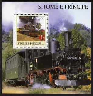 St Thomas & Prince Islands 2003 Steam Locomotives perf s/sheet containing 1 value unmounted mint Mi BL465, Sc 1568