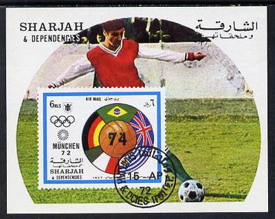 Sharjah 1972 Munich Olympics (Football) imperf m/sheet cto used, Mi BL 122)