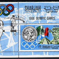 Sharjah 1968 Olympics (Medal, Mexican Art, Flag & Steeplechase) perf m/sheet cto used (Mi BL 41A)