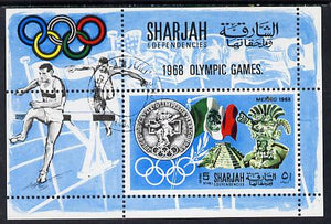 Sharjah 1968 Olympics (Medal, Mexican Art, Flag & Steeplechase) perf m/sheet cto used (Mi BL 41A)