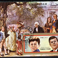 Sharjah 1972 (?) Prominent Persons (Kennedy) 2r imperf m/sheet cto used (with Painting)
