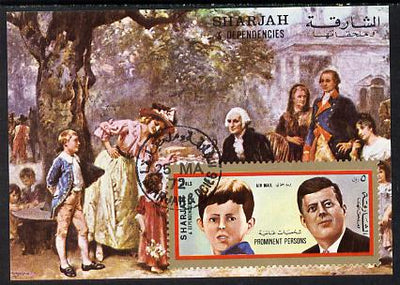 Sharjah 1972 (?) Prominent Persons (Kennedy) 2r imperf m/sheet cto used (with Painting)