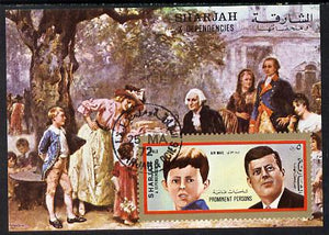 Sharjah 1972 (?) Prominent Persons (Kennedy) 2r imperf m/sheet cto used (with Painting)