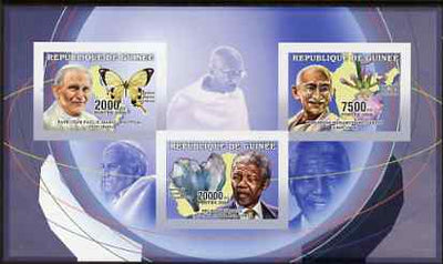 Guinea - Conakry 2006 The Humanitarians imperf sheetlet containing 3 values (Pope, Gandhi & Mandela) unmounted mint Yv 2697-99