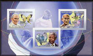 Guinea - Conakry 2006 The Humanitarians imperf sheetlet containing 3 values (Pope, Gandhi & Mandela) unmounted mint Yv 2697-99