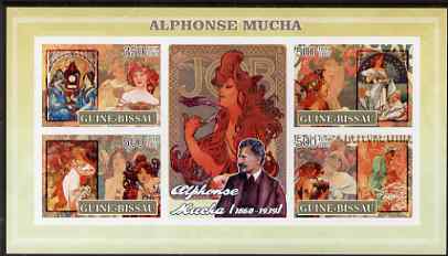 Guinea - Bissau 2007 Alphonse Mucha (artist) imperf sheetlet containing 4 values & 2 labels unmounted mint