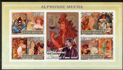 Guinea - Bissau 2007 Alphonse Mucha (artist) imperf sheetlet containing 4 values & 2 labels unmounted mint