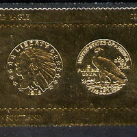 Staffa 1980 US Coins (1915 Half Eagle $5 coin both sides) on £8 perf label embossed in 22 carat gold foil (Rosen 900) unmounted mint