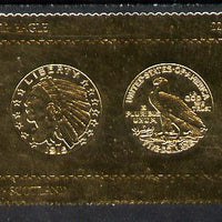Staffa 1980 US Coins (1915 Half Eagle $5 coin both sides) on £8 perf label embossed in 22 carat gold foil (Rosen 900) unmounted mint