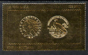 Staffa 1980 US Coins (1915 Half Eagle $5 coin both sides) on £8 perf label embossed in 22 carat gold foil (Rosen 900) unmounted mint