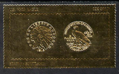 Staffa 1980 US Coins (1915 Half Eagle $5 coin both sides) on £8 perf label embossed in 22 carat gold foil (Rosen 900) unmounted mint