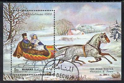 Manama 1969 Christmas (The Road - Winter Painting) perf m/sheet cto used Mi BL 42A