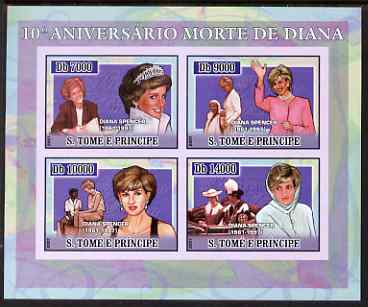 St Thomas & Prince Islands 2007 Tenth Death Anniversary of Princess Diana imperf sheetlet containing 4 values unmounted mint