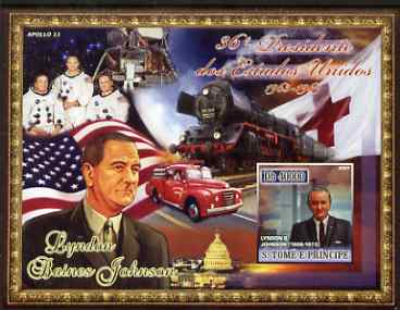 St Thomas & Prince Islands 2007 US Presidents #36 Lyndon B Johnson imperf s/sheet containing 1 value unmounted mint