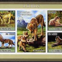 St Thomas & Prince Islands 2007 Wolves imperf sheetlet containing 4 values plus label (with Scout logo) unmounted mint