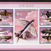 St Thomas & Prince Islands 2007 Fish imperf sheetlet containing 4 values plus label (with Scout logo) unmounted mint