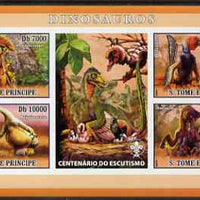 St Thomas & Prince Islands 2007 Dinosaurs imperf sheetlet containing 4 values plus label (with Scout logo) unmounted mint